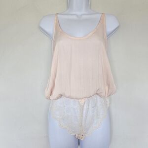 Free People Petal Pink Lace Racerback Bodysuit Women XS Feminine Delicate Dainty